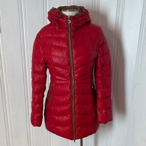 FLASH GEO Red & Camel Down Jacket – White Duck Down - Size Medium